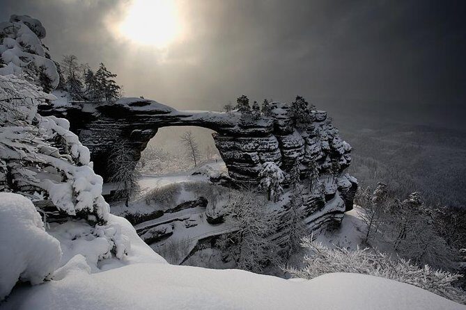 Bohemian And Saxon Switzerland Winter Tour from Prague - Stop One: Bastei Bridge Over the Elbe in Winter Conditions