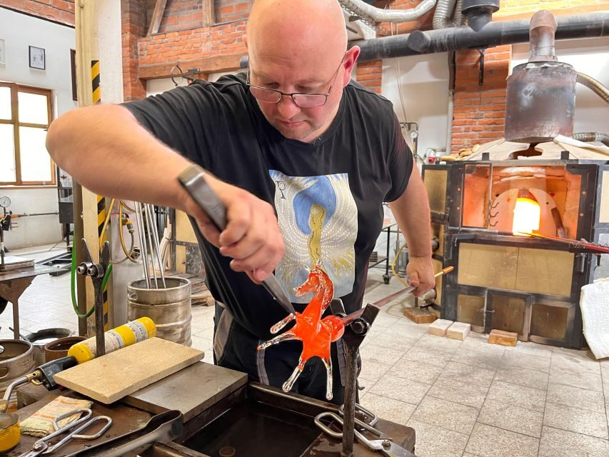 From Prague: Bohemian Glass Crystal Private Tour with Lunch - At the hot shops: watching masters blow glass near the furnaces