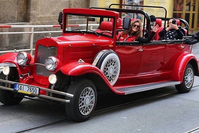 Karlstejn Castle in Vintage Convertible Car - Private Flexibility Means Your Day Stays Yours