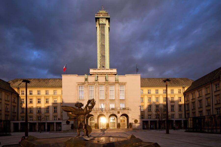 Ostrava: Entrance to the viewing tower of the new town hall - The view you came for: mountains, gates, and far-off peaks
