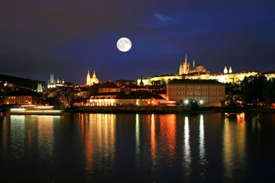 Panoramic Views of Prague Evening Walking Tour - Charles Bridge at Night: Prague Castle Lit Up on Its Hill