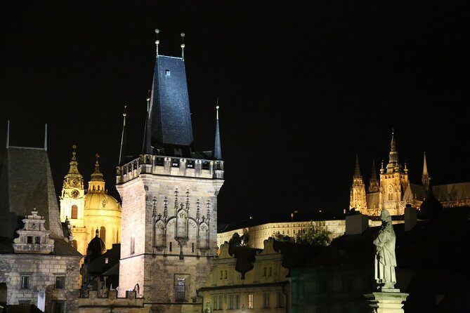 Prague evening/lights tour by car - Charles Bridge after dark: multiple viewpoints, not just one stop