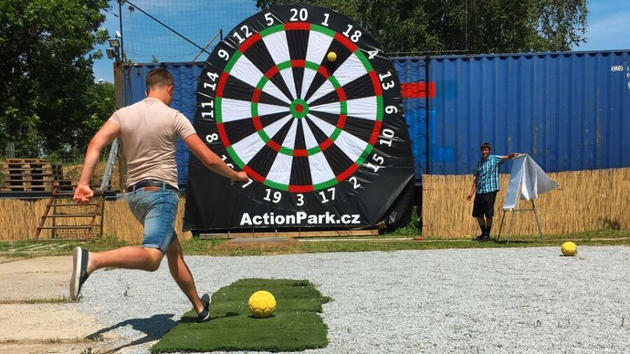 Prague : Giant Foot Darts and Giant Beer Pong Game - Welcome Drink and Safety Briefing at the Camp
