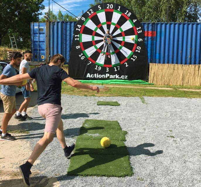 Prague: Giant Football Darts Game with Round of Beers & BBQ - Giant foot darts: football meets the dartboard
