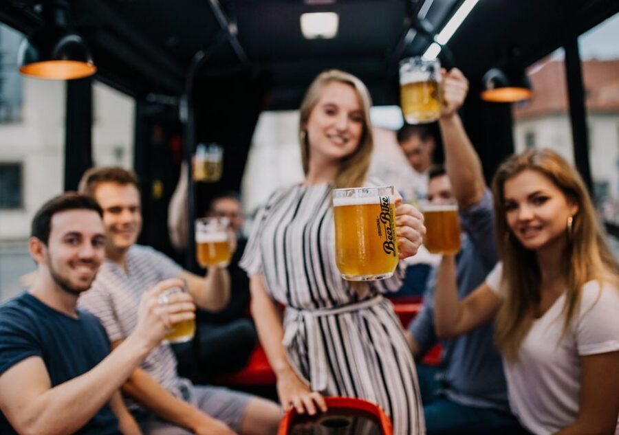 Prague: Party Beer Bus - The bus setup: your keg, the draft pours, and the sound system