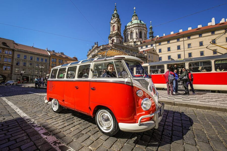 Prague: Private Sightseeing Tour in original VW Samba bus - The big sightseeing payoff: windows, sunroof, and photo stops