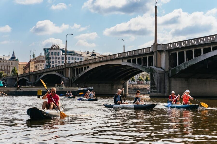 Prague: Vltava River Guided Canoeing Tour - Swim time and the high-wall jump moment
