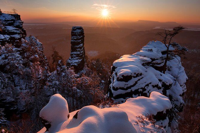 Pravcicka Gate & Bastei Bridge Winter National Park Tour from Prague - Crossing Into Saxon Switzerland: Toward Bastei Bridge Over the Elbe